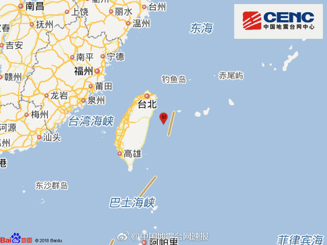 台湾花莲海域地震 中国地震台测定台湾莲花县海域发生5.2级地震