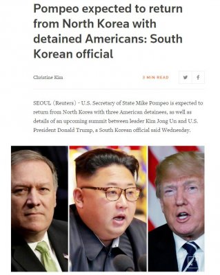 蓬佩奥前往平壤 希望朝鲜可以释放3名美国公民