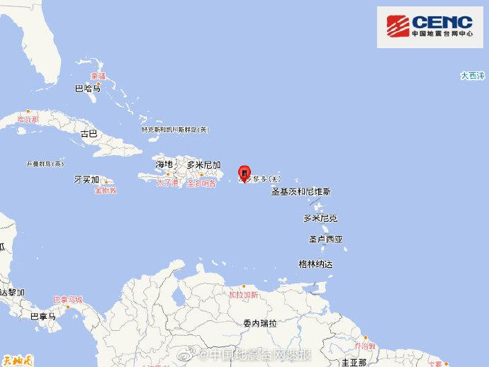 波多黎各附近海域发生6.0级地震震源深度10千米